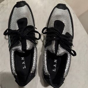 L.A.M.B. Silver and Black Women's Sneakers